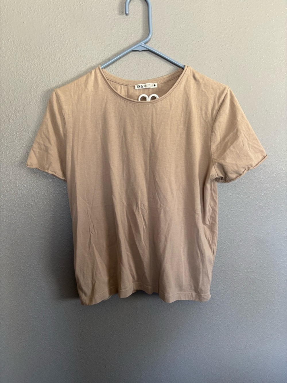 Zara Beige Short Sleeve Crew Neck Tee